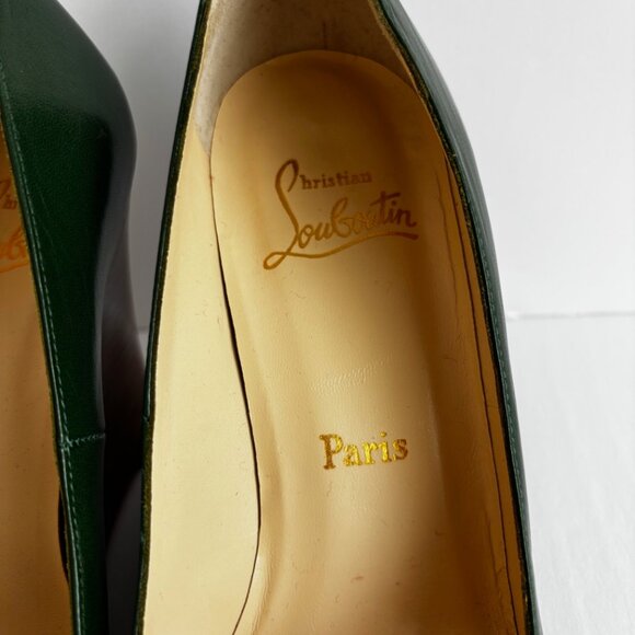 Christian Louboutin Miss Boxe Green Leather & Wood Wedges Shoes 39.5 - Picture 2 of 11